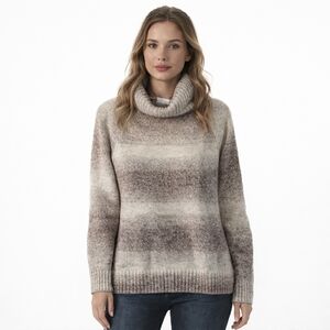 COLUMBIA Women Sweater Large Beige Cream Brown Pullover Turtleneck Cowl Neck #51